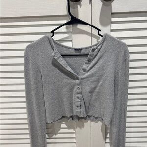 Gray Button-Up Crop Top Brandy Melville